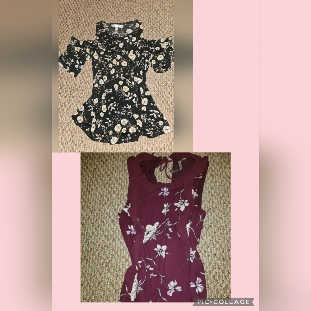 LC Lauren Conrad Floral Blouses - Black and Burgundy - Set Of Two